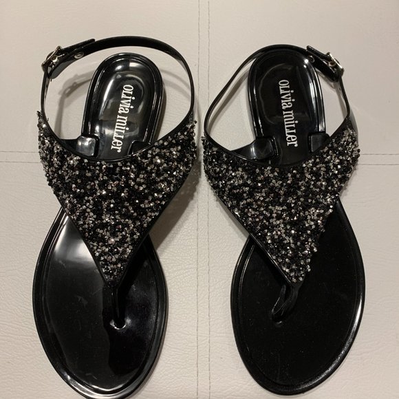 Olivia Miller AlessanoJelly Sandals, Black, Silver, Size 7 - Picture 2 of 5